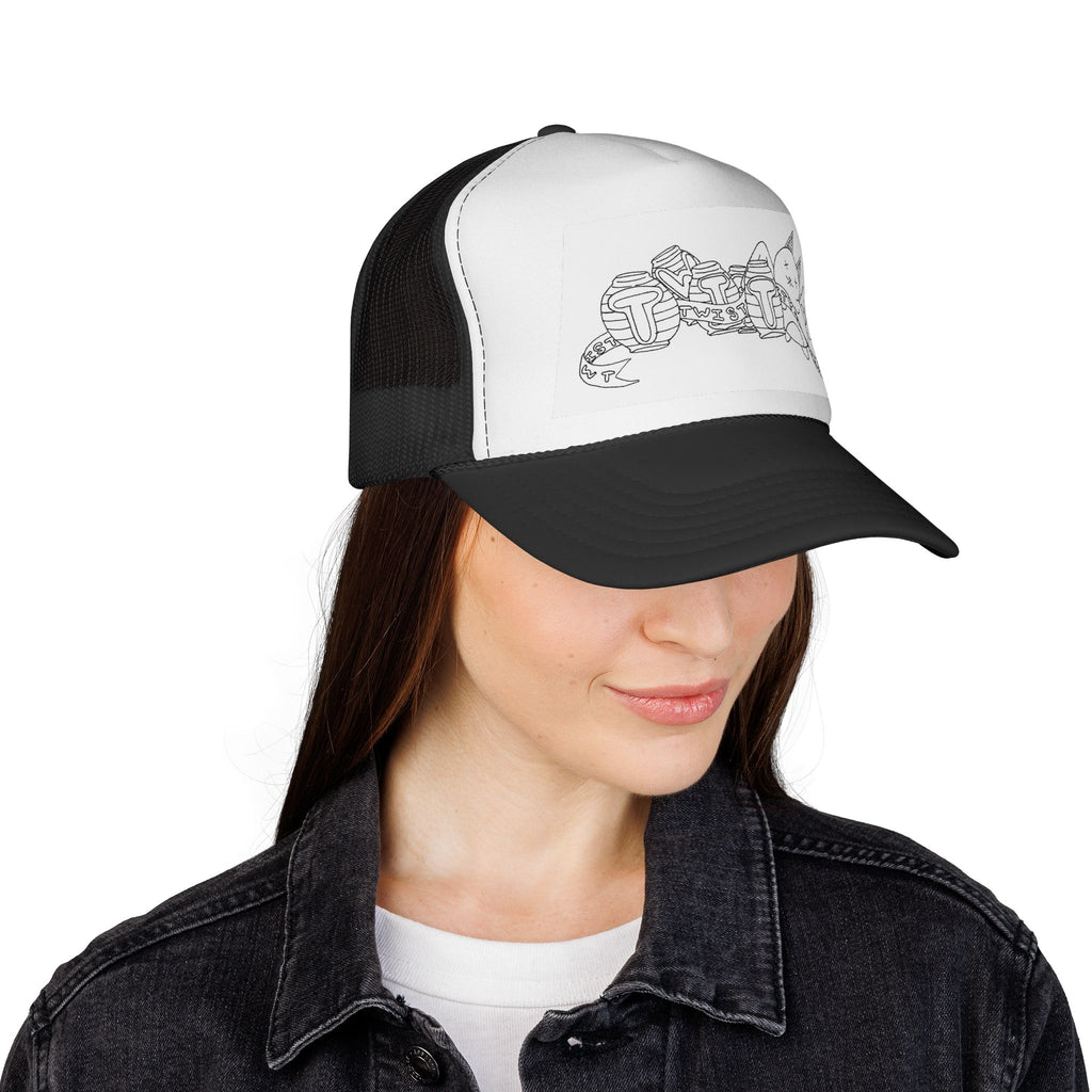 TwistyHat Trucker Cap — Cute Kawaii Line Art Hat