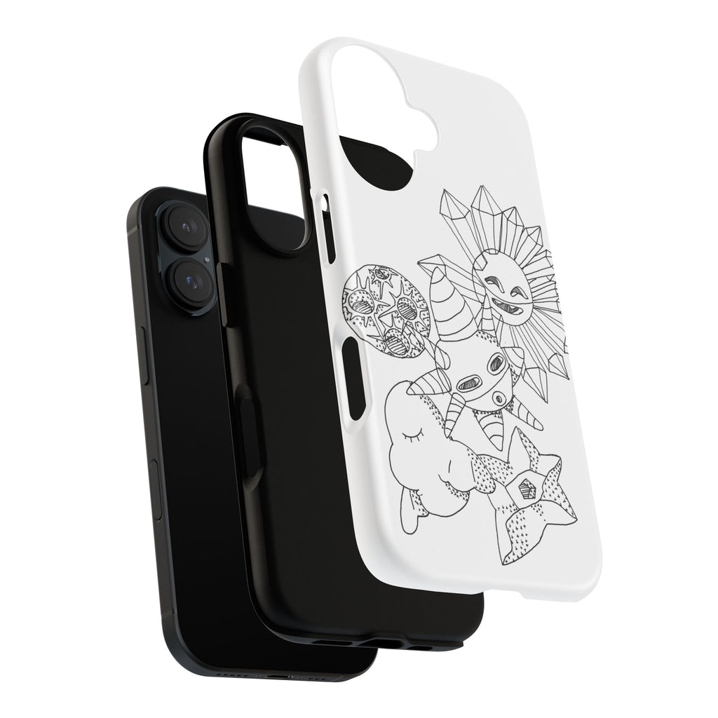 Celestial Doodle Phone Case — Sun, Moon & Stars Sketch iPhone Cover