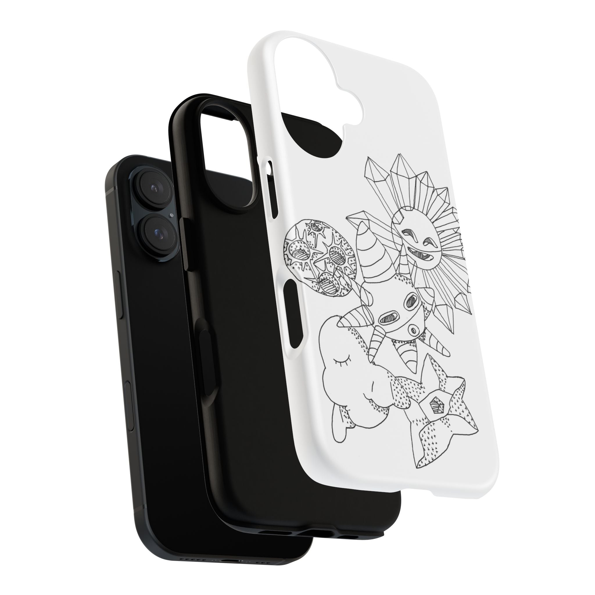 Celestial Doodle Phone Case — Sun, Moon & Stars Sketch iPhone Cover