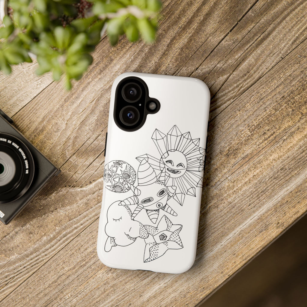 Celestial Doodle Phone Case — Sun, Moon & Stars Sketch iPhone Cover
