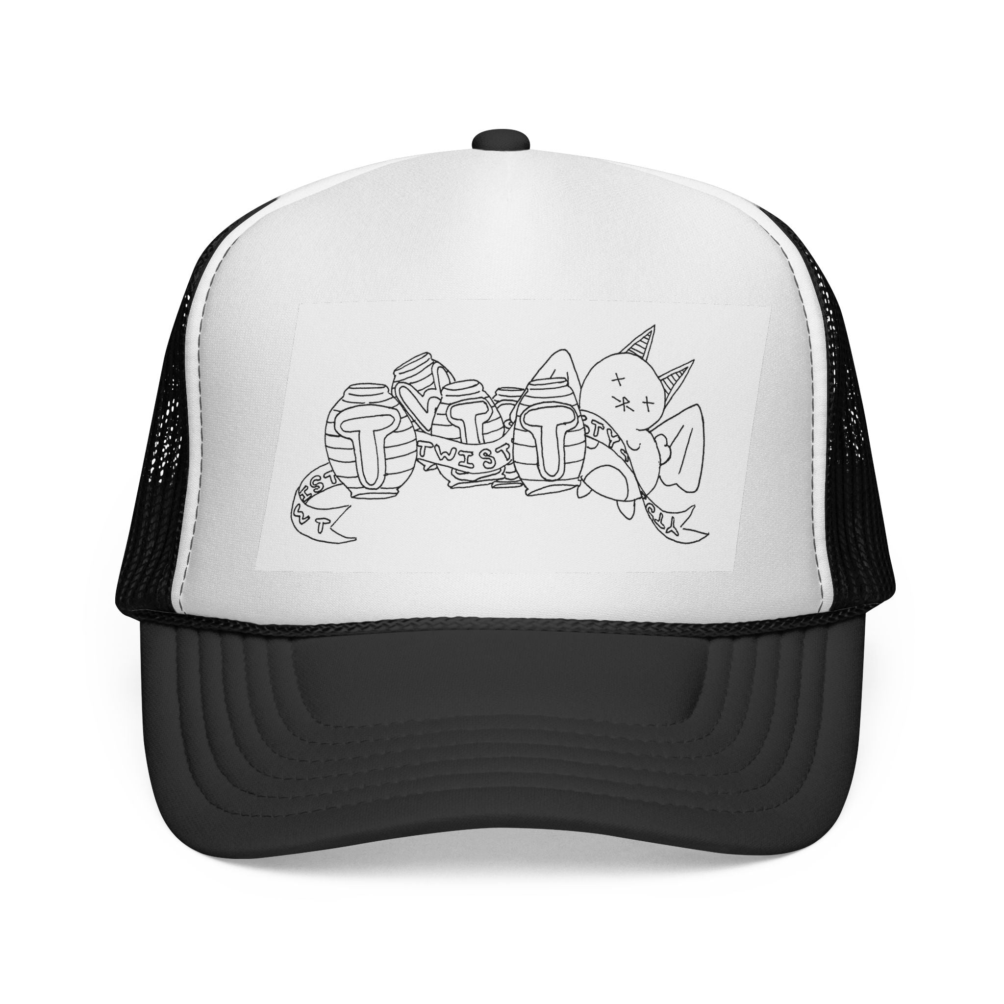 TwistyHat Trucker Cap — Cute Kawaii Line Art Hat